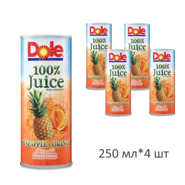 Сок Dole (Доле) Ананас-апельсин 250 мл * 4 шт 
